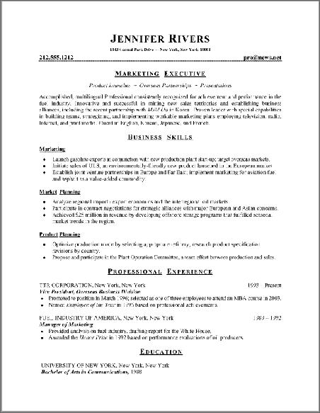 Resume Styles: Combination Resume Example